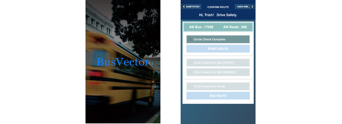 BusVector landing screen on mobile app.